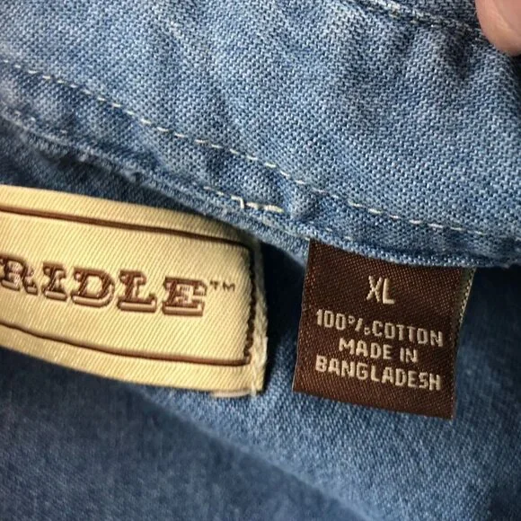 Bit & Bridle Men's Chambre Shirt XL Sleeveless Button Up Pocket Blue Denim Casua - Picture 4 of 15